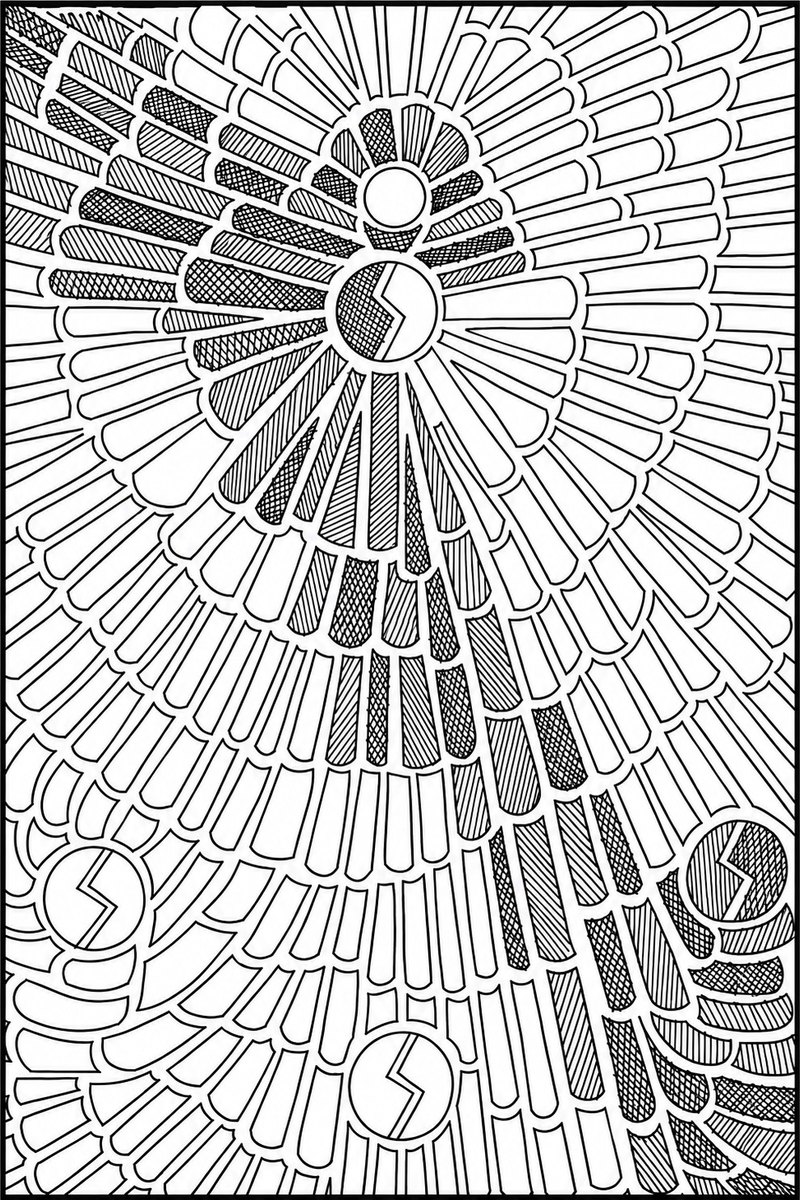 Sunburst page with rays filled in black hatching.